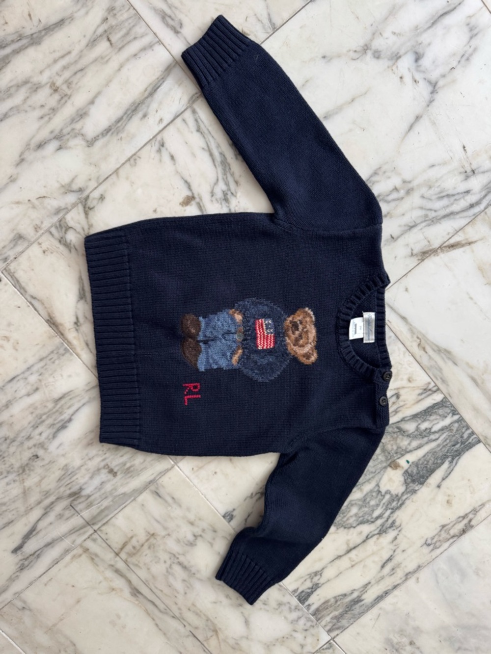 Polo by Ralph Lauren Navy Bear Knit Sweater - kids size 6m